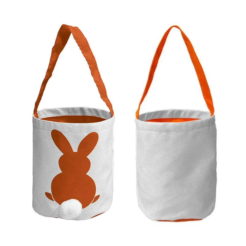 Party Gift Decoration Easter Bunny Basket Bags Cotton Linen Carrying Gift and Eggs Hunting Candy Bag Fluffy Tails Printed Rabbit Toys Bucket Tote 