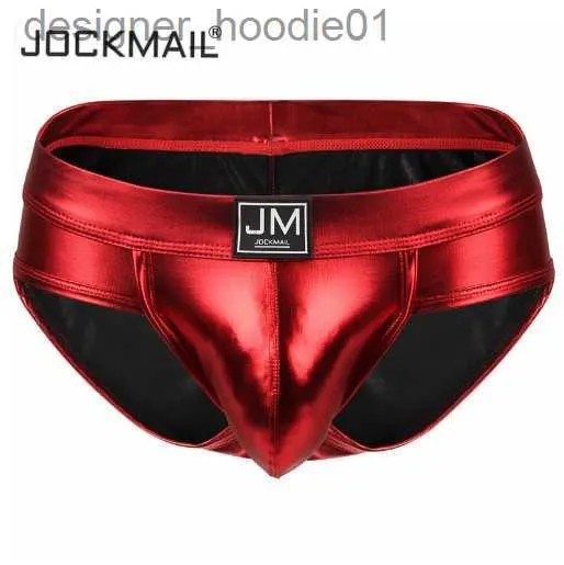 Трусы золотого цвета jockmail сексуальное мужское нижнее белье слипы hombre стринги мужские трусы Бикини танга гей нижнее белье сумка для пениса большая оболочка бандаж из искусственной кожи L230915