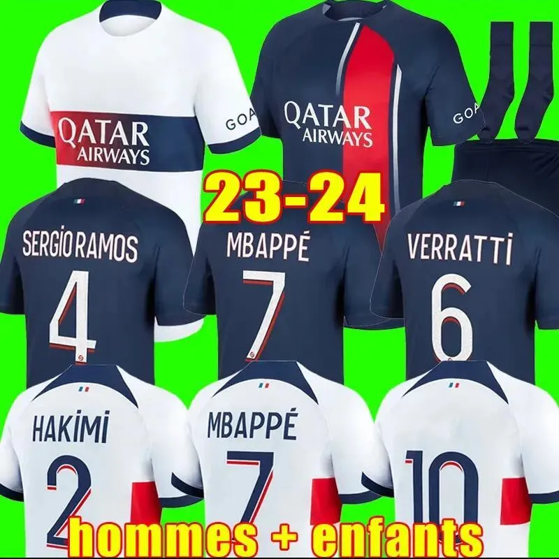 Mbappe Hakimi Soccer Jersey 23 24 Sergio Ramos Player Maillots de Football 2023 2024 Marquinhos Verratti Men Kid Kit Shird EquipmentユニフォームMaillot Foot