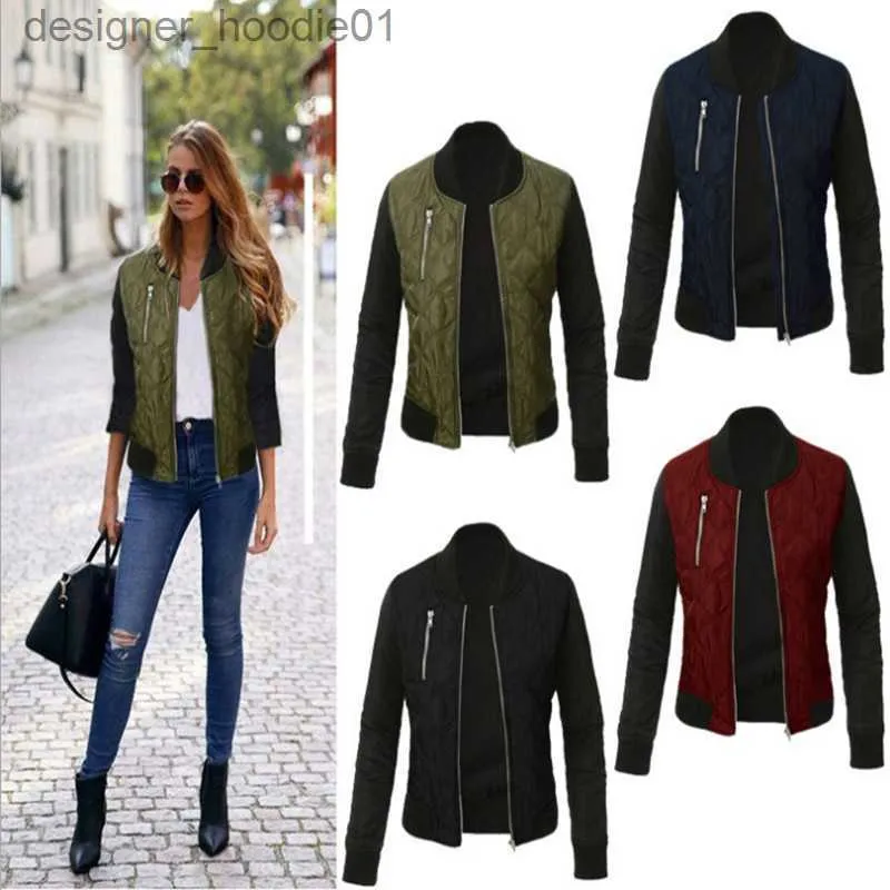 Women's Down Parkas Autumn Winter Fashion Solid Women Jacket O Neck dragkedja Stitching quiltade Bomber Tops Ladies Jacktes Coats Plus Size L230915