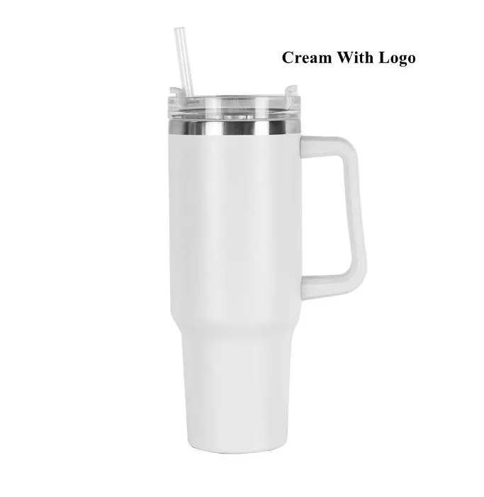 New 40oz Mugs Tumbler With Handle Insulated Tumblers Lids Straw Stainless Steel Coffee Termos Cup With Stan logo