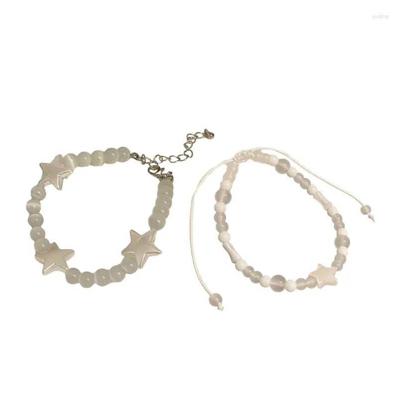 Link-Armbänder MXME Weißes Mondlicht-Armband, Harz, runde Perlen, Handkette für Frauen und Mädchen, verstellbare Kette, Geburtstag