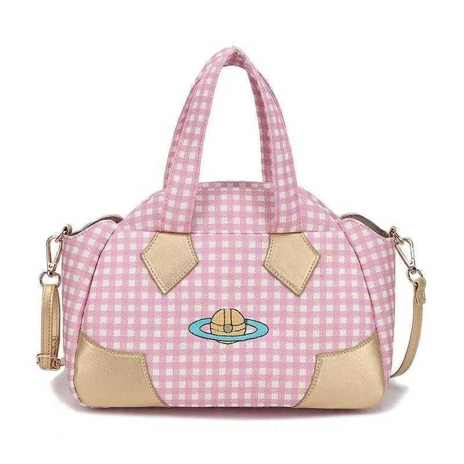 VIVI Planet Designer Bag Trendy Womens axelväskor Saturnus Tygväska Pink Green Blue Plaid Handväska Borttagbar axelskorväskor