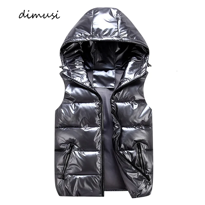 Gilets pour hommes DIMUSI hommes gilet hiver mode argent mâle coton rembourré manteaux à capuche sans manches vestes décontracté épais gilets hommes vêtements 230915