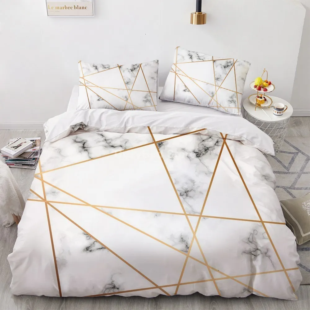 Sängkläder uppsättningar vita guld marmor mönster set modern 3d täcke täcke set comforter säng linne tvilling drottning king enstaka storlek mode lyx 230914