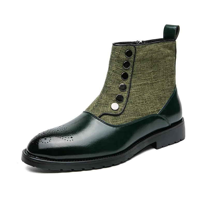 Botas masculinas deslizamento-em botas de tornozelo à prova dwaterproof água brogue moda botas de couro de microfibra zapatillas hombre para meninos sapatos de festa