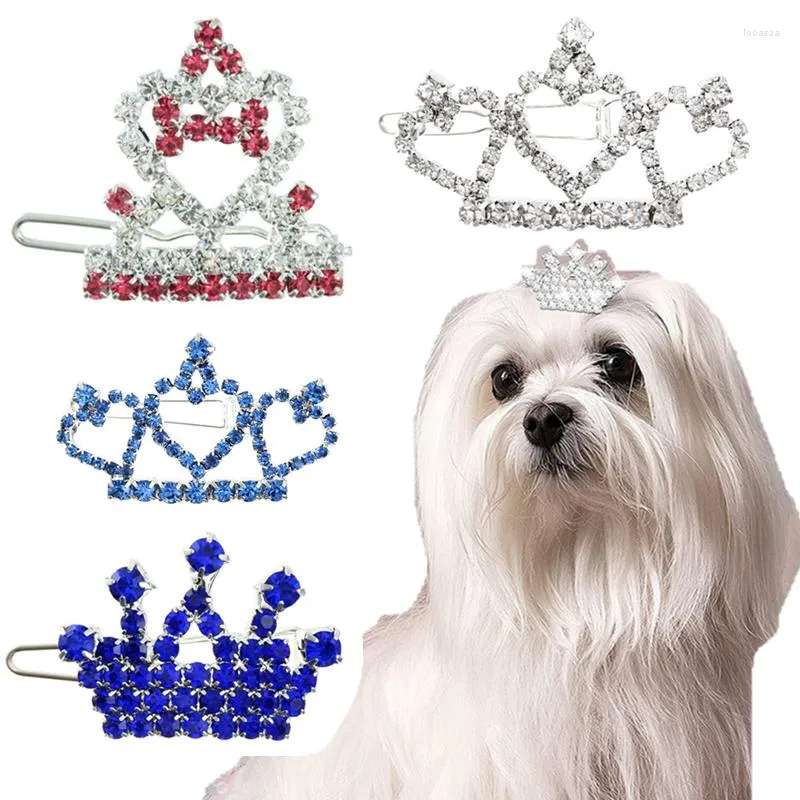 Dog Apparel Bling Delicate Crystal Hairpin Rhinestone Crown Cat Hair Clip Collar Pet Shih Tzu York Kitty Bow Tie Decoration Supplies