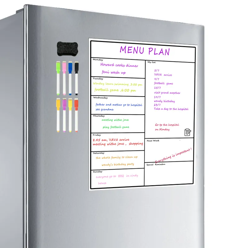 Quadros brancos magnéticos semanais planejador placa geladeira semanal quadro branco calendário resistente tecnologia família escritório em casa geladeira 230914