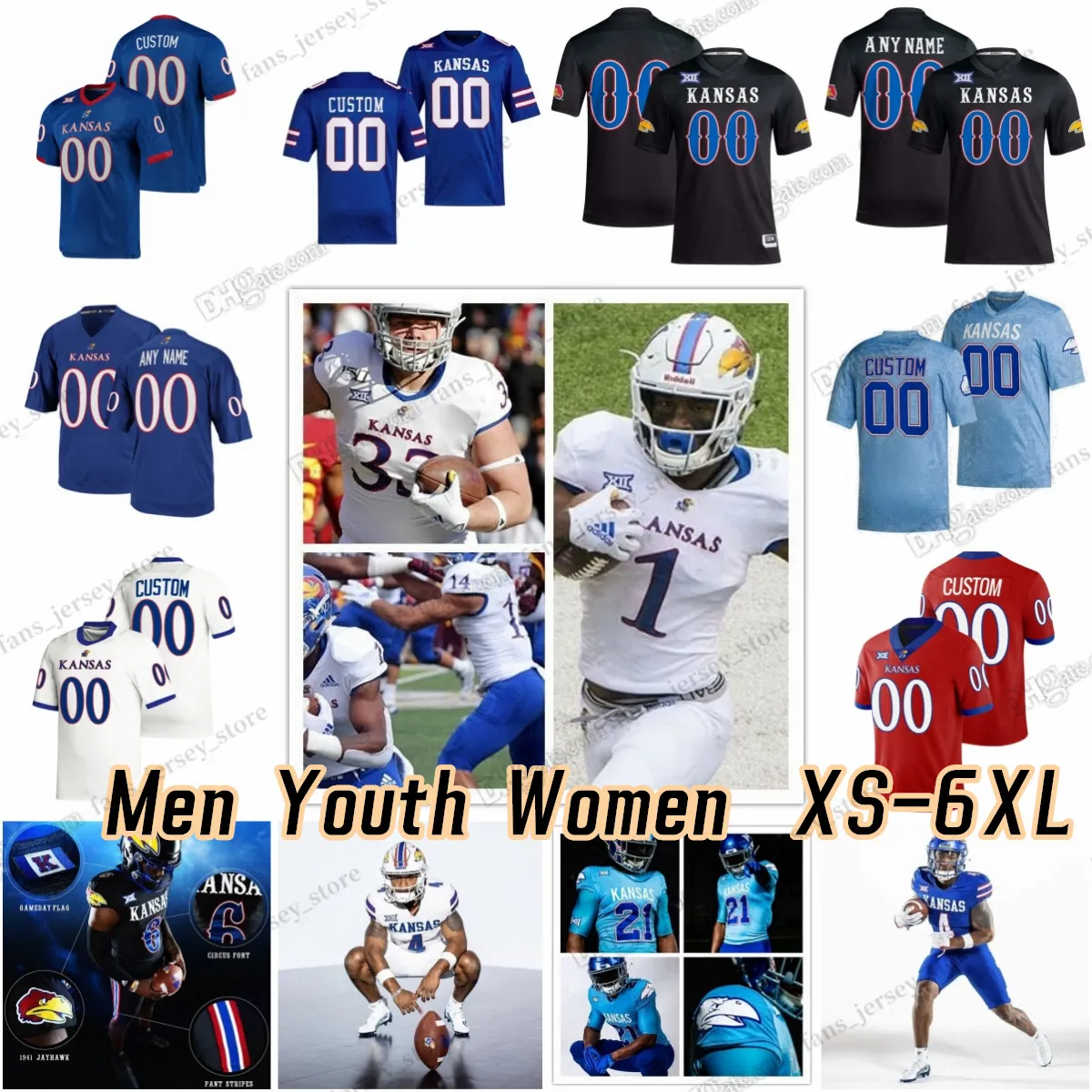 NCAA S-6XL College Kansas Jayhawks voetbalshirts 6 Jalon Daniels 4 Marvin Grant 28 Sevion Morrison 8 Ky Thomas Wheeler 30 Miller Jr. 11 Luke Grimm 15 Ethan Vasko