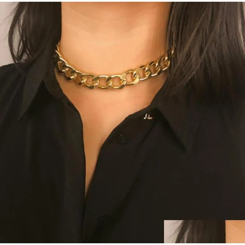 Chokers punk Miami Cuban Choker Naszyjnik Oświadczenie Hip Hop Big Chunky Aluminium Gold Kolor Gruby Łańcuch Kobiet Jewelry 2675956 Drop Dh9jw