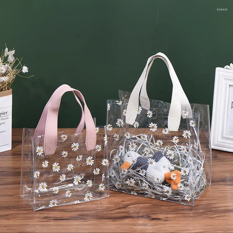 Cadeau cadeau 10pcs Daisy Transparent PVC Sac à main pour anniversaire de mariage Anniversaire Favorise Clear Tote Emballage Stockage Fournitures de fête