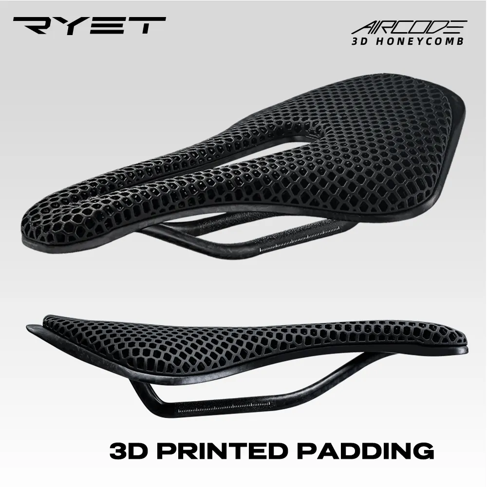 Bicicleta Saddles Ryet 3D Impresso Bicicleta Sela Fibra de Carbono Ultraleve Oco Confortável Respirável MTB Mountain Bicycle Ciclismo Assento 230915