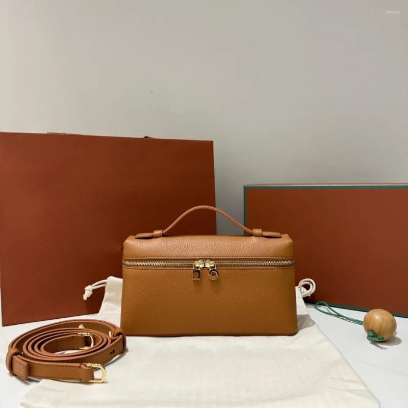 Evening Bags Cowhide Lcu with Lychee Loro Markings Commuting Piana Simple Single Pockot Shoulder Lp Handbag Lunch Box Bag Cosmetic Gold