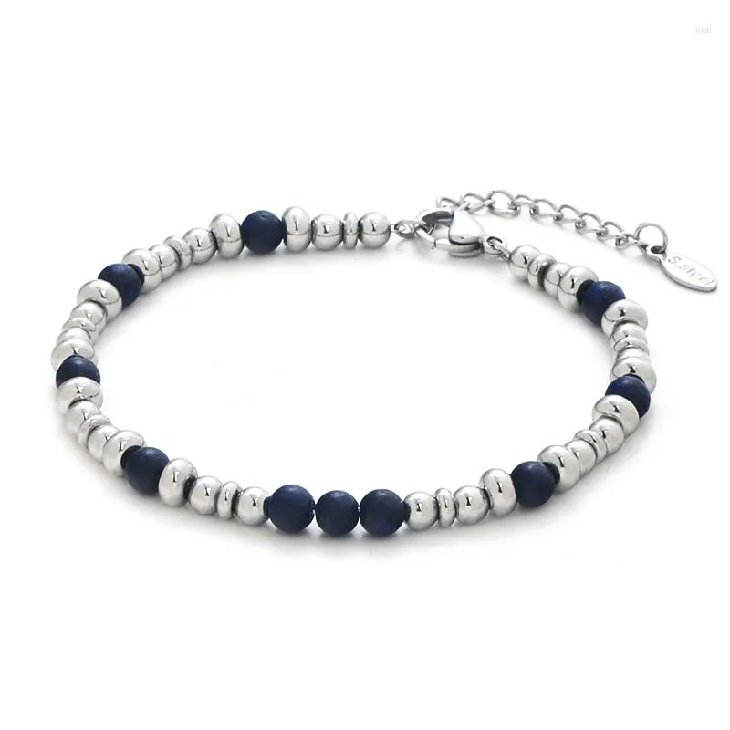 Strand Elio High Fashion Men Women Classic Obsidian Sapphire Natural Stone Beaded Bracelet Stainless Steel Handmade