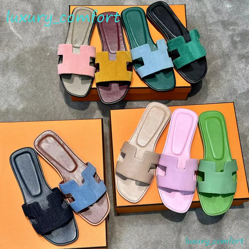 Women Sandal 100 ٪ Leather Leather Women Women Shoes Slippers Slippers Loafer Slippers Beach Slippers Classic Flat Cheel Summer Lazy Bath Ladies Sandals حجم كبير 35-42