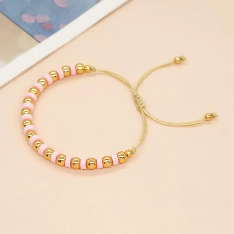 ストランドYastytピンクHeishi Gold Bead Friendshion Bracelets for Women Summer Beach Jewelr