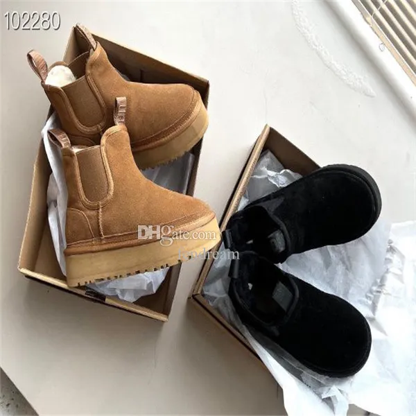 Dames F23 Neumel Platform 1C1helsea laarzen schoenen Kastanje zwart chelsea Designer platte sneeuwlaars winter comfprt dameslaars putdoor sneakers US4-US12 Nieuwe collectie