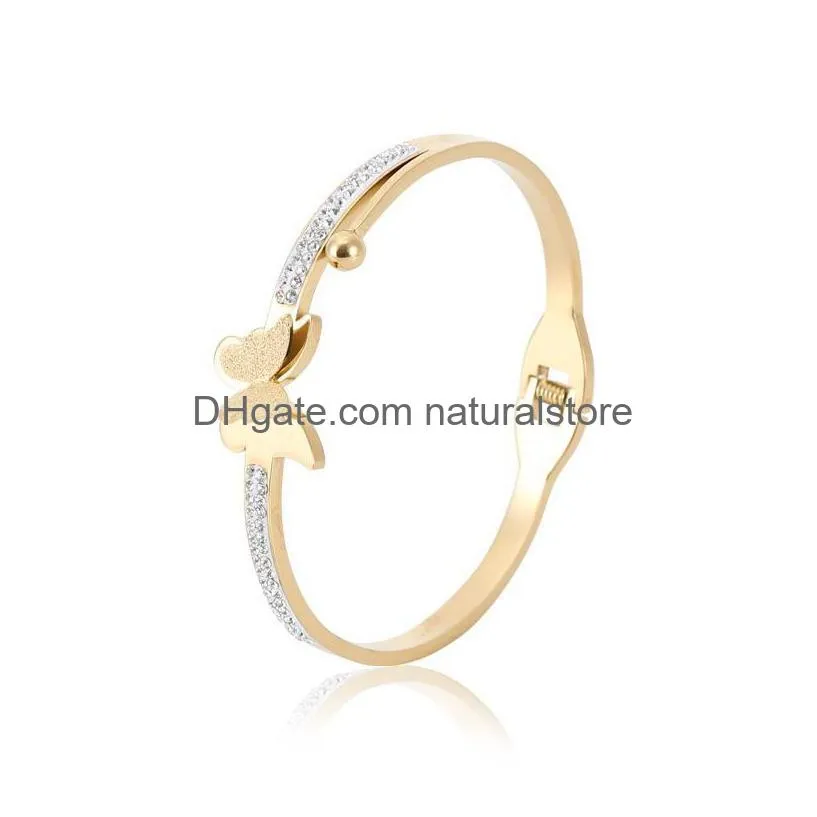 Bangle Titanium Steel Diamond Bracelets For Women Bangles Accessories High-End Trendy Design Girls Hollow Belt Buckle Jewelry Drop Del Dht9Y