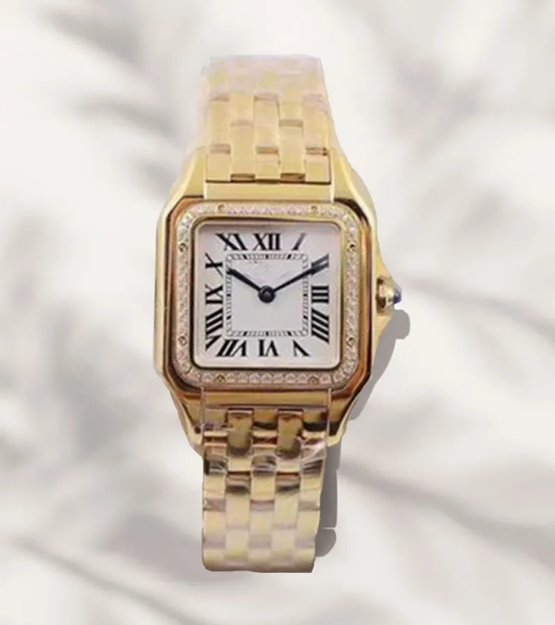 Najlepsza nowa moda kobieta złota zegarek swobodna lady kwarc Panthere Factory 904L Zespół ze stali nierdzewnej Montres Reloj Square Watches Montre de Luxe