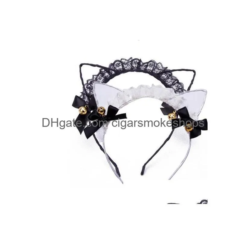 Inne imprezy imprezowe zapasy Kawaii Kitty Lace Headband Dodaj złote dzwonki Halloween i świąteczne akcesoria do włosów cosplay upuszczenie Dhuac