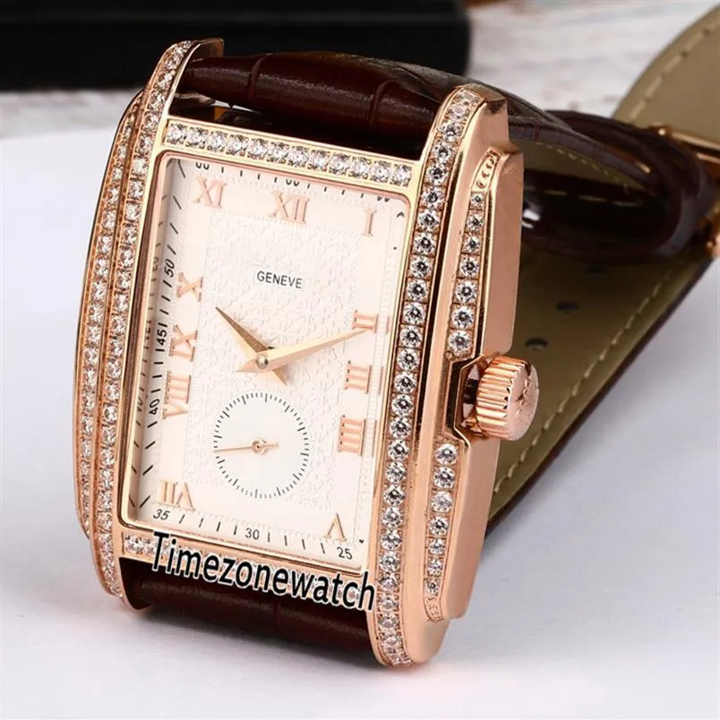 Ny Gondolo 5124J-001 Rose Gold Case Diamond Bezel White Dial Automatic Mens Watch Brown Leather Strap Sports Gents Watches Timezo3009