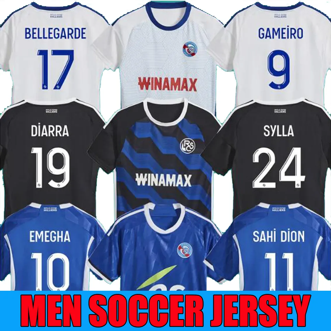 RC Strasbourg alsace Soccer Jerseys 23 24 Bellegarde Gameiro Ajorque Maillot de Foot 3rd 2023 2024 Mothiba Lienard Diallo Dilelo Delain Ahholou Football Shirt