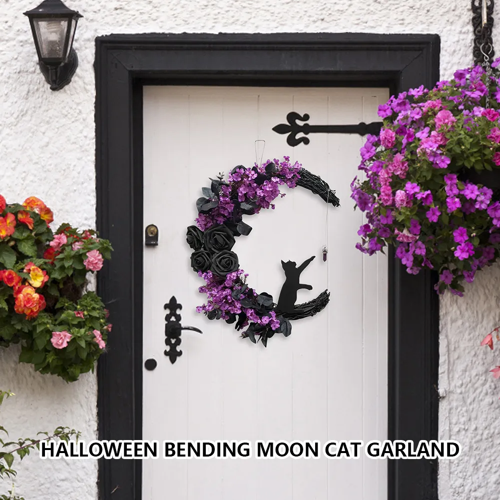 Dekorative Blumenkränze, handgefertigter Mond-Türkranz, vielseitig einsetzbare künstliche Katzengirlande, Halloween-Hängedekoration für die vordere Fensterwand 230915