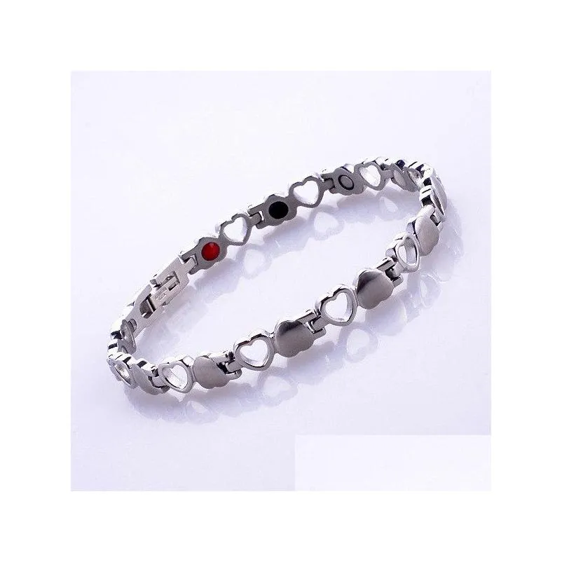 Chain New Fashion Women Jewelry Power Magnetic Titanium Steel Link Bracelet Healing Female Love Heart Bangle Drop Delivery Bracelets Dhjwu