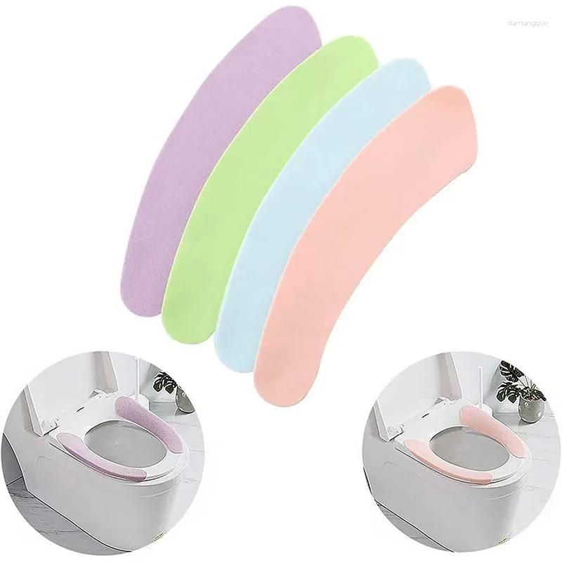 Couvre-sièges de toilettes 4 paires Tapis de couleurs pures Lavable Pâte réutilisable Coussin Flanelle Type électrostatique