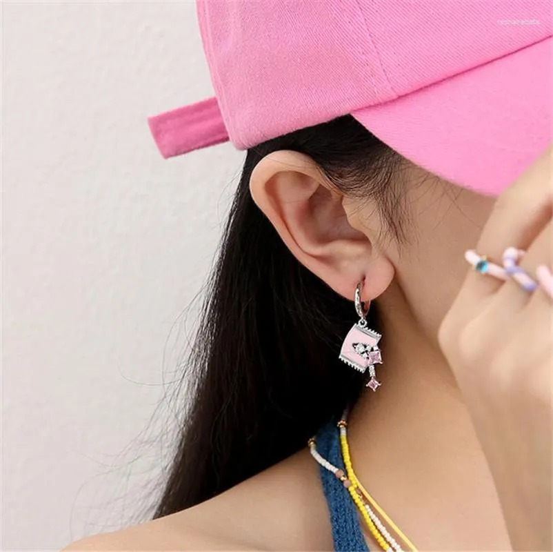 Boucles d'oreilles créoles en forme de bonbon rose pour femmes, bijoux en Zircon cristal étoile Y2k, Style coréen, cadeau