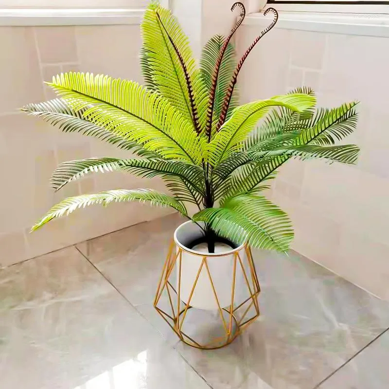 Decorative Flowers 62cm 15 Leaves Large Artificial Palm Plants Plastic Persian Leaf Bouquet Tropical Cycas Tree For Home Garden Hawaii Party