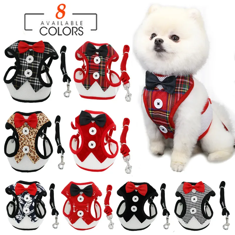 Dog Collars Leashes Elegant Bow Necktie Traction Rope Christmas Pet Harness for Small Medium Dogs Cat Chest Strap Accessories 230915