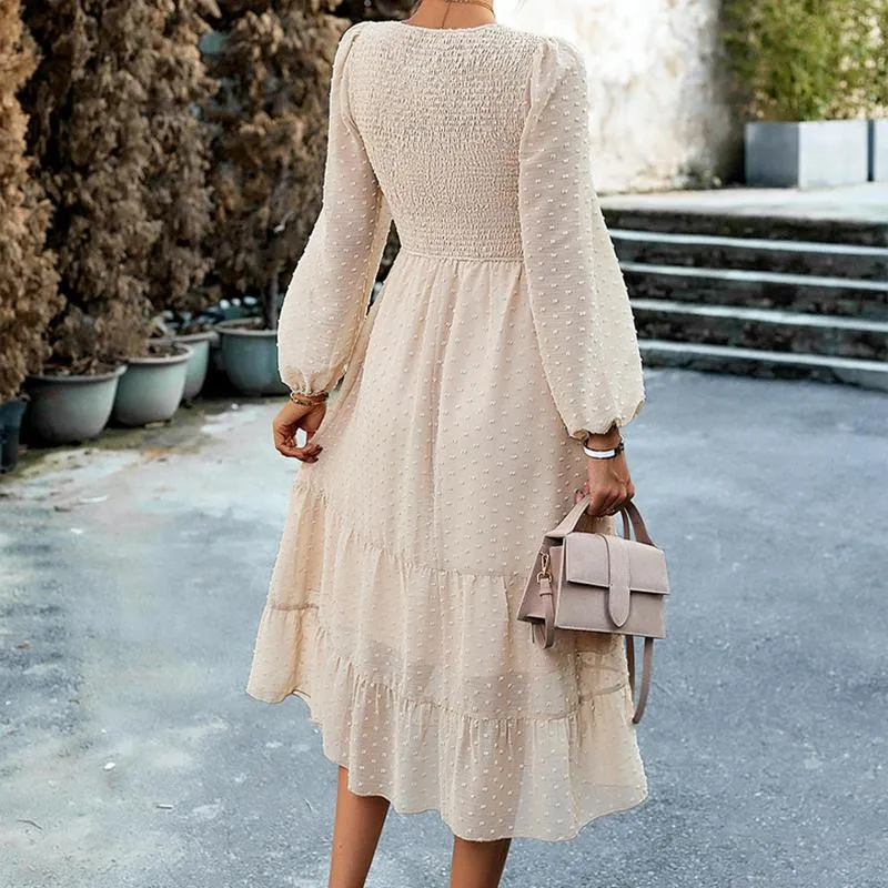 Casual Dresses Midi Dress Crew Neck Long Sleeve Dot Night Out