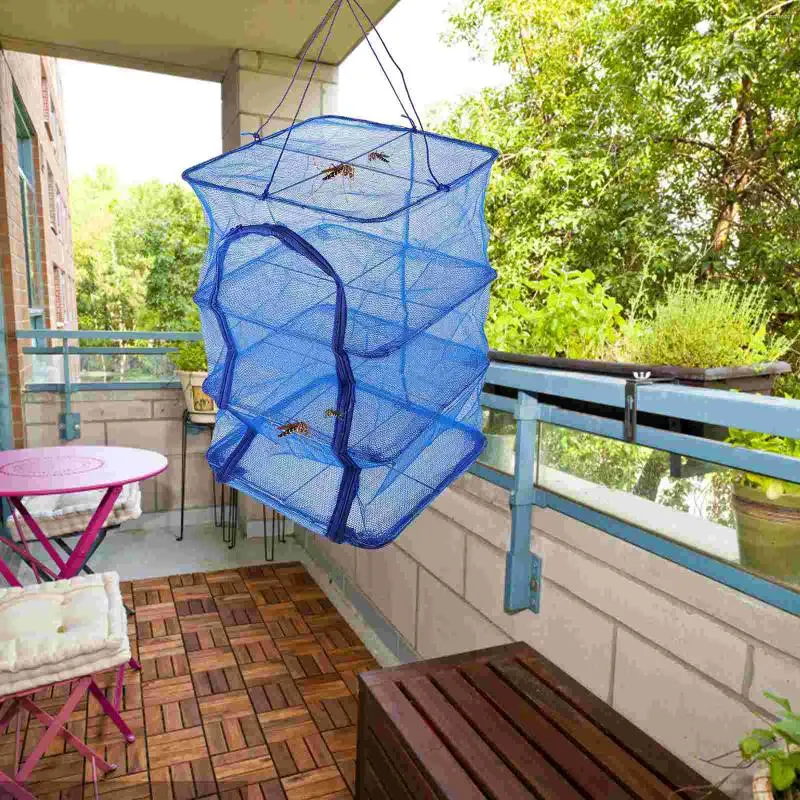 Hangers Drying Rack Net Square 4 Layer Dryer Mesh Hanging For Tea Dehydrator Blue 66X35X35cm