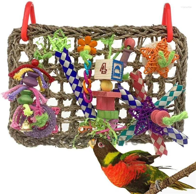 Другие товары для птиц, игрушки, настенная игрушка, плетеный коврик из морских водорослей, гамак для скалолазания с красочным обучением попугаев для неразлучников