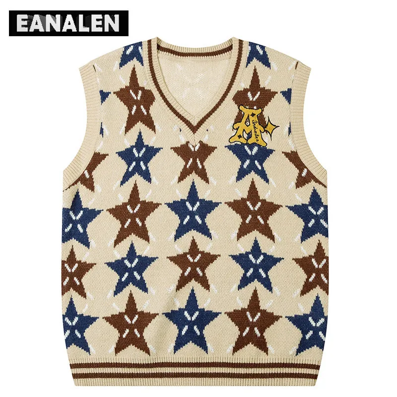 Coletes masculinos Harajuku Vintage Color Star Graphic Sweater Colete Masculino Designer Pulôver Colete Y2K Oversized Cute Sweater Feminino Colete Estética 230915