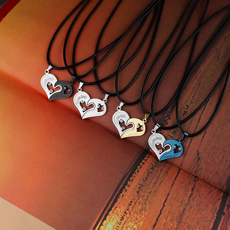 1 Pair Fashion Couple Heart Shape I Love You Pendant Necklace For Women&Men Splice Friendship Necklaces Romantic Jewelry Gifts