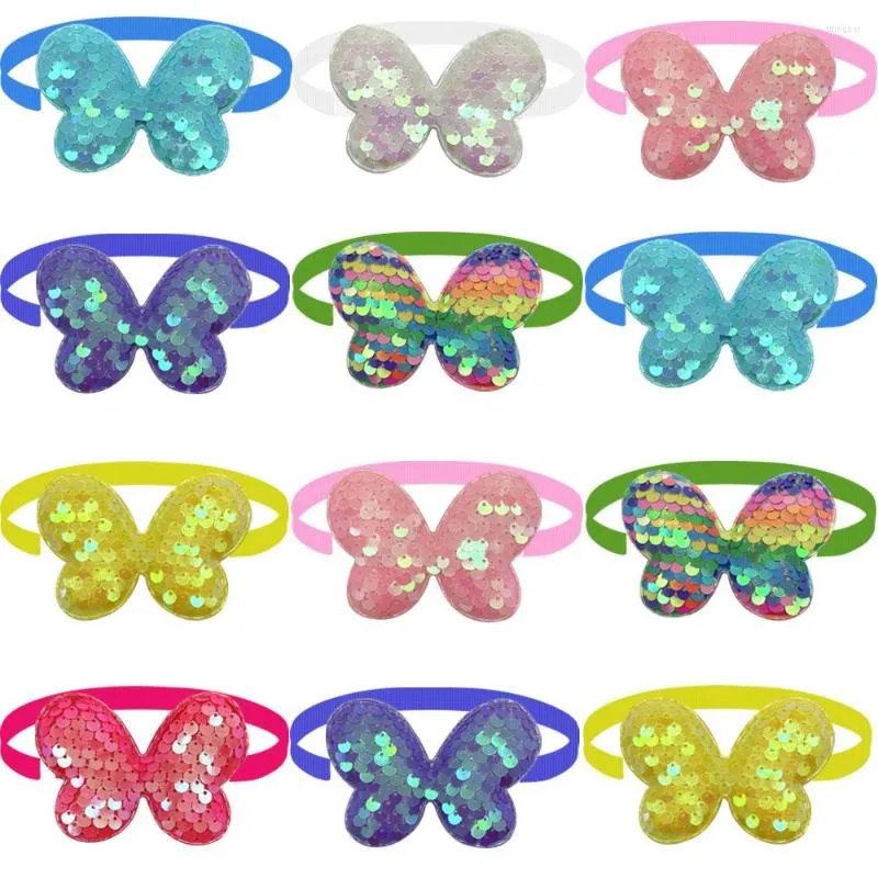 Dog Apparel 50/100PCS Sequin Butterfly Style Pet Bow Ties Small Bowties Cute Cat Bows Loving Heart Neckties Grooming