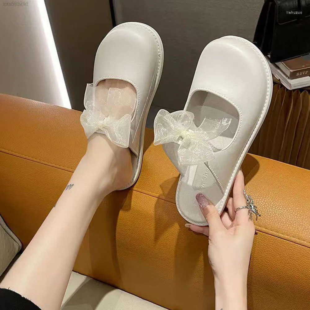 Tofflor Fashion Toe Half Women's 2023 Summer Wear Casual Solid Color Bow Flat One Foot Pedal Sandals Shoes