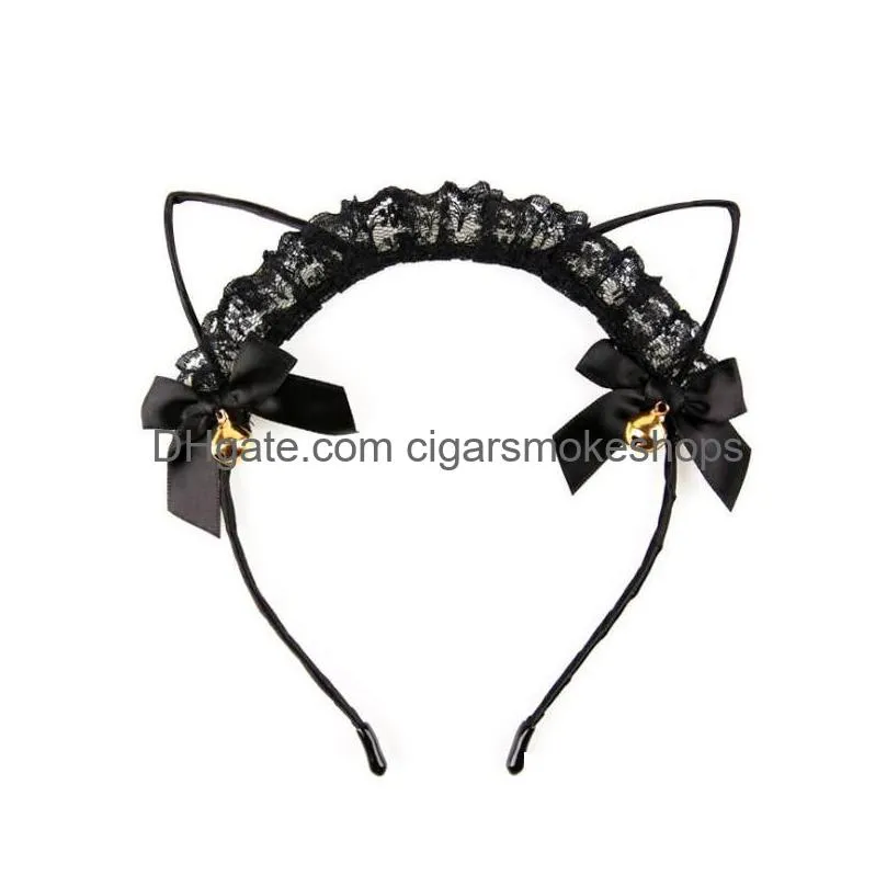 Autres fournitures de fête d'événement Kawaii Kitty bandeau en dentelle ajouter des cloches d'or bâton de cheveux - bandeau de cheveux de cosplay d'oreille de chat pour les événements vacances Drop Dhmhu