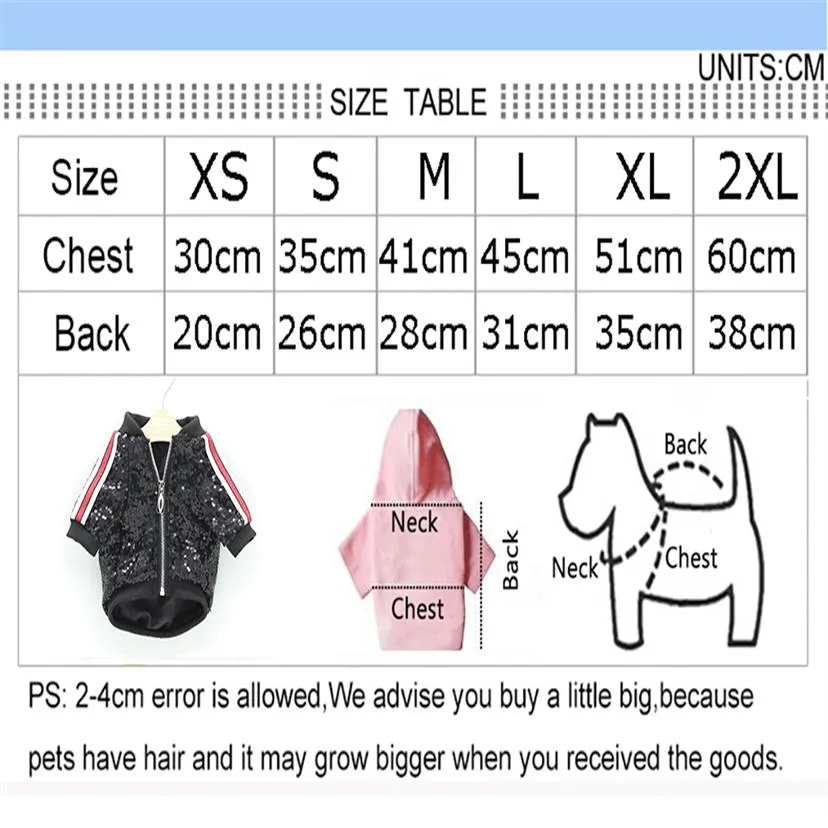 Design de luxo Pet Dog Trench cães roupas animais de estimação jaqueta de lantejoulas para cães pequenos filhote de cachorro gato trajes francês bulldog bichon roupas t200262z