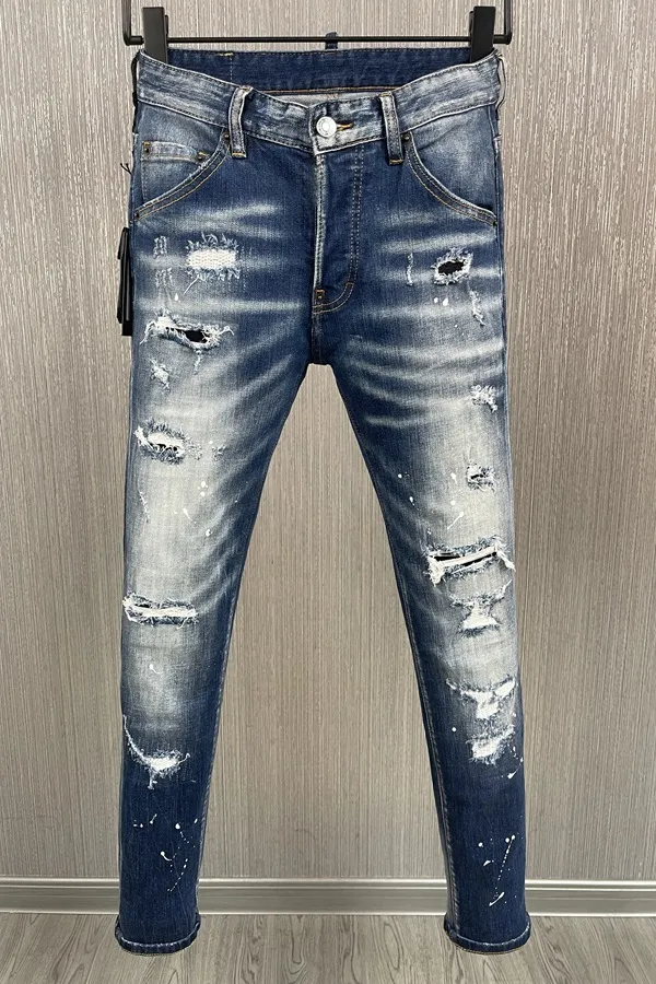 Italian fashion European and American men's casual jeans high-end washed hand polished quality optimized 9897