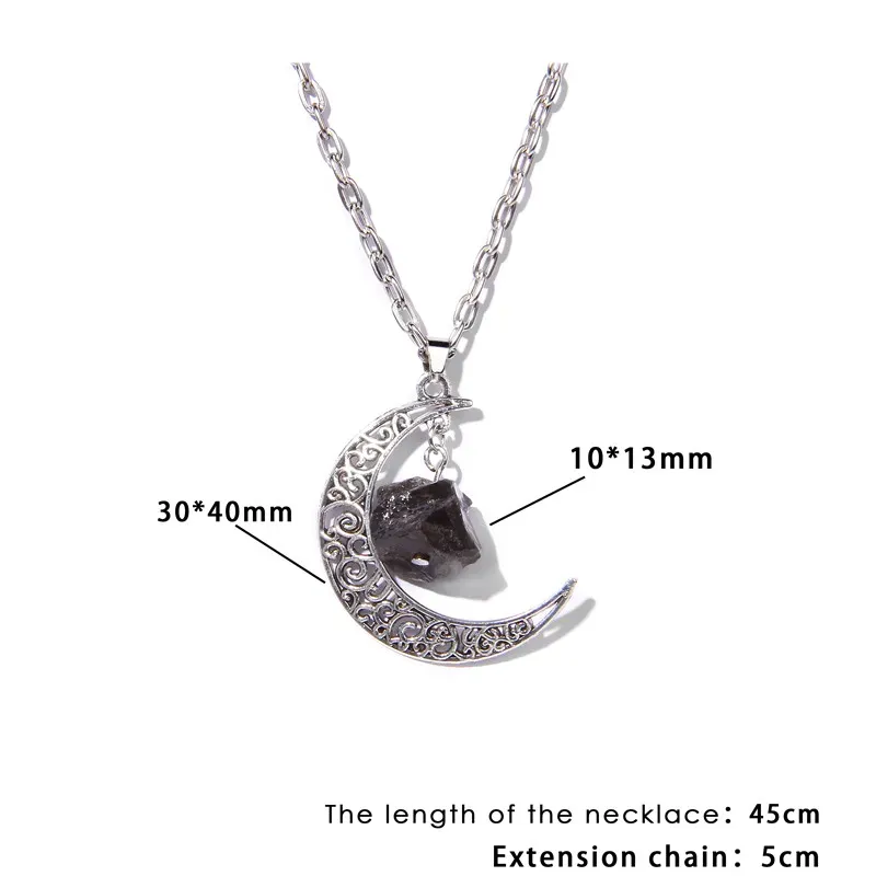Natural Crystal Reiki Raw Stone Retro Moon Pendant Necklace Geometric Faith Healing Quartz Chain Necklaces Jewelry Party Gifts For Women