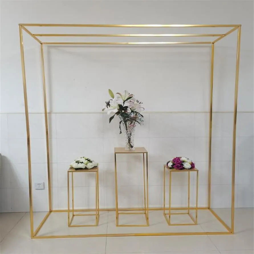 Arco rectangular dorado brillante con zócalos Letrero de bienvenida Estante Decoración de boda Pérgola Flor Globo Telones de fondo Soporte Marco de metal Par306N