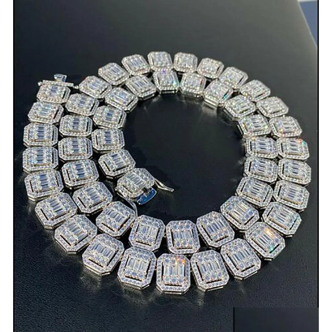 Prawdziwy mrożony Sier Bagieette Tinnis Łańcuch 14K biały złoto Plated 9 mm mężczyzn Kobiety Diamentowy naszyjnik Choker Hip Hop Biżuter