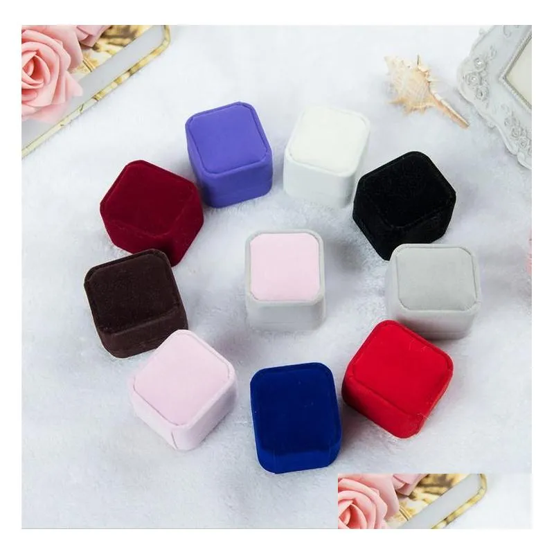 Contenitori di gioielli New Fashion 10 colori Square Veet Box Red Gadget Collana Orecchini ad anello J015 Consegna a goccia Imballaggio Display Dhywo