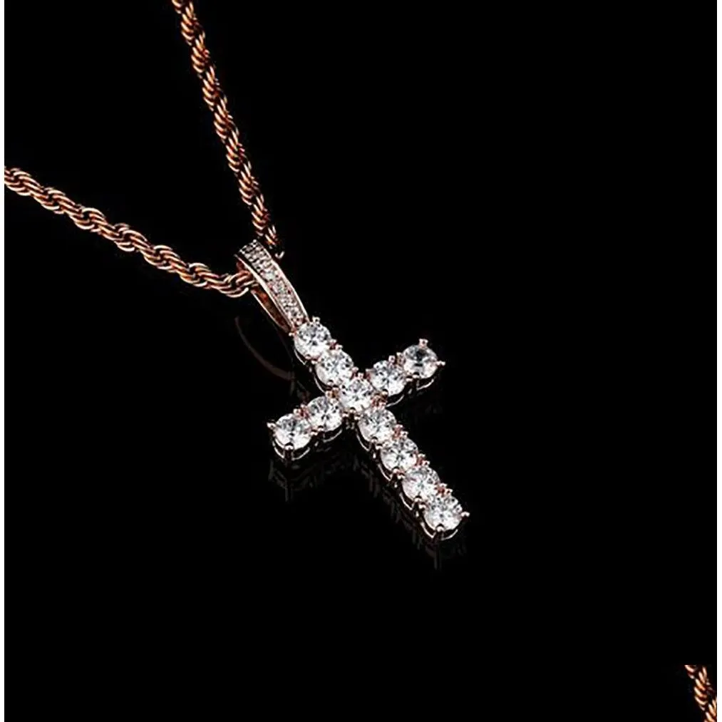 Hiphop Iced Rose Gold Ankh Egyptian Pendant Diamond Cross Halsband för män Kvinnliga smycken med 24 -tums repkedjeleverans