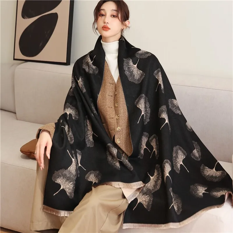 Foulards Écharpe d'hiver chaude Cachemire Femmes Pashmina Design Imprimer Châles Wrap Femme Couverture épaisse Doux Bufanda Étoles Echarpe 230915