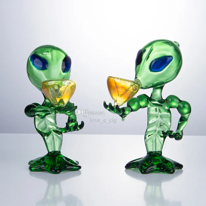 DA011 Cachimbo Alienígena Suporte Tubos de Vidro Reciclador Dab Rig Cerca de 6,69 Polegadas de Altura Cor Verde