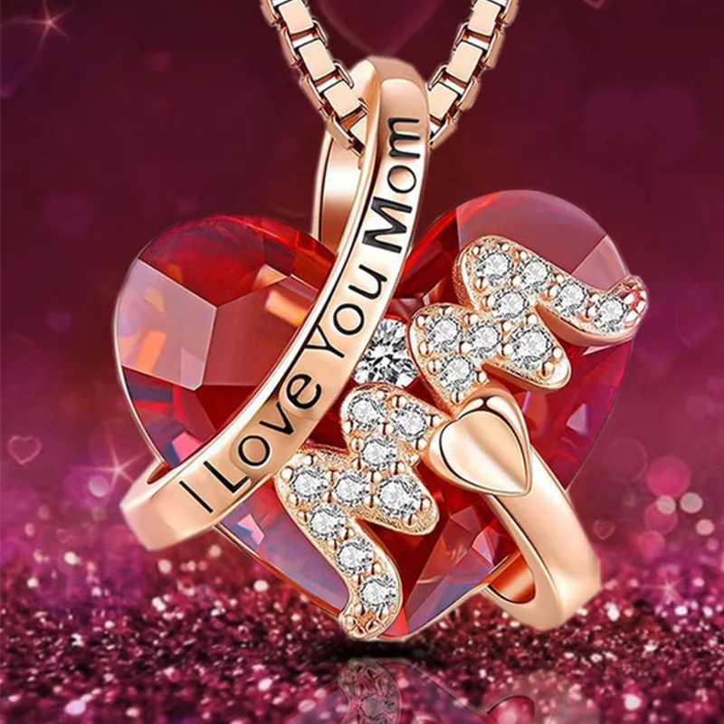 Naszyjniki wiszące luksusowy moda „mama” naszyjnik czerwony niebieskie serce kryształ biżuteria damski rocznica urodzin świąteczny dzień matki prezent 230915